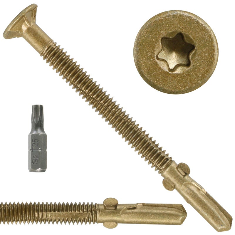 FMhotu #12 x 2-1/2"" Trailer Deck Screws, Self-Tapping Sheet Wood Metal Screw, 286Pcs T25 Star Bits Reamer Tek Screws for Trailers, for Attaching Wood to Steel - Image 1
